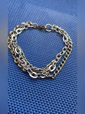 CDC Mixed Metal Triple Chain Bracelet - Gold & Silver
